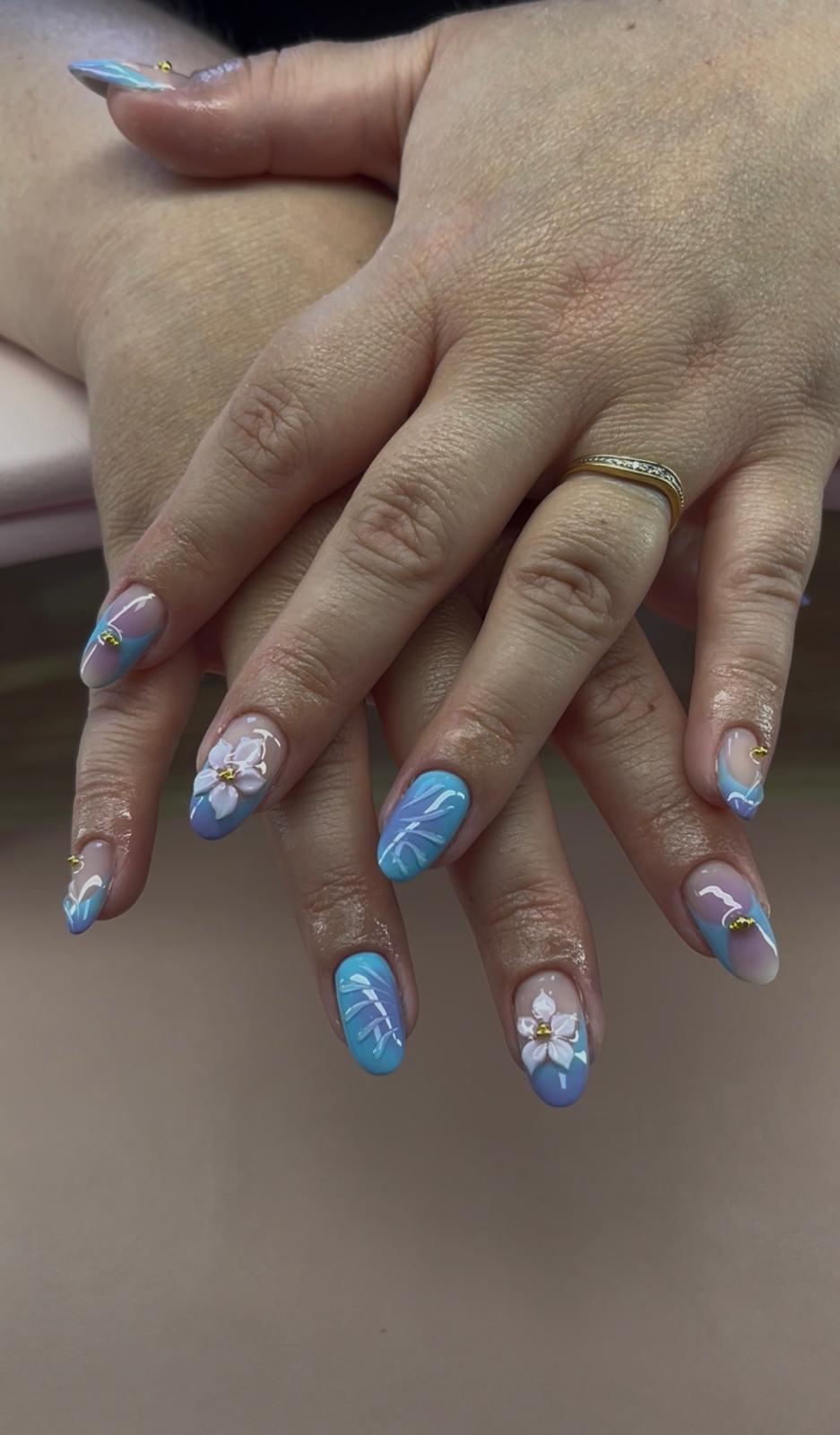 Mélange bleu et violet avec fleur 3D