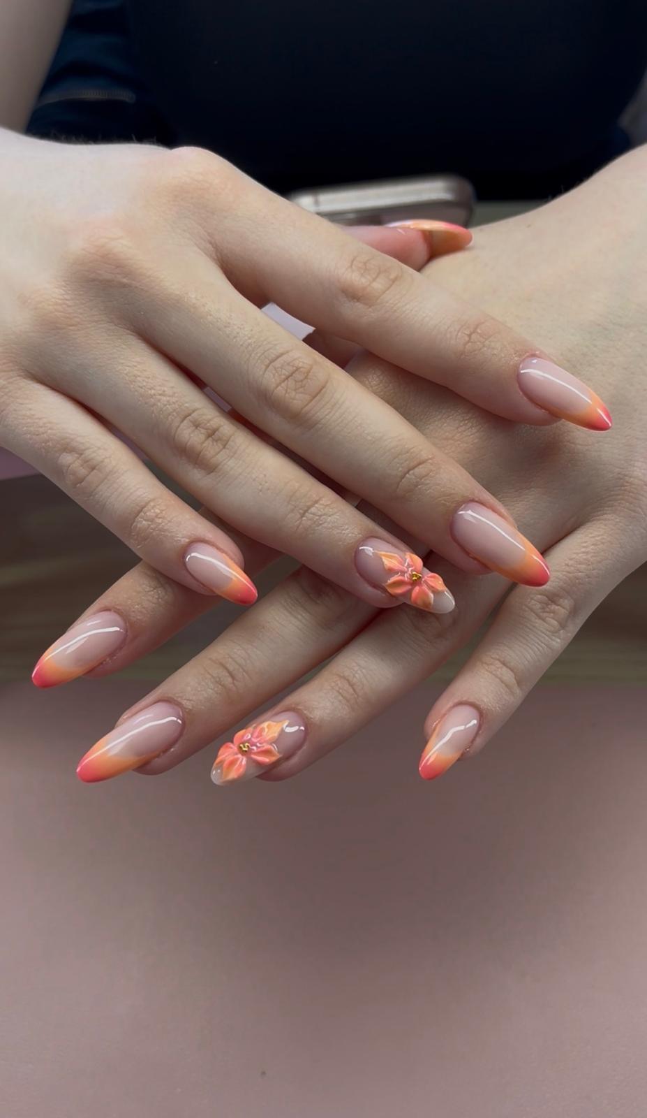 Fleur 3D avec french orange et rose